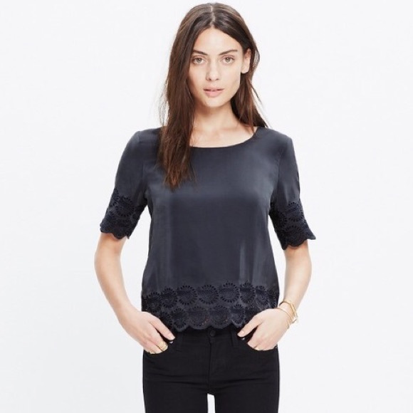 Madewell Tops - Madewell Silk Embroidered Hem Blouse E4810 Small